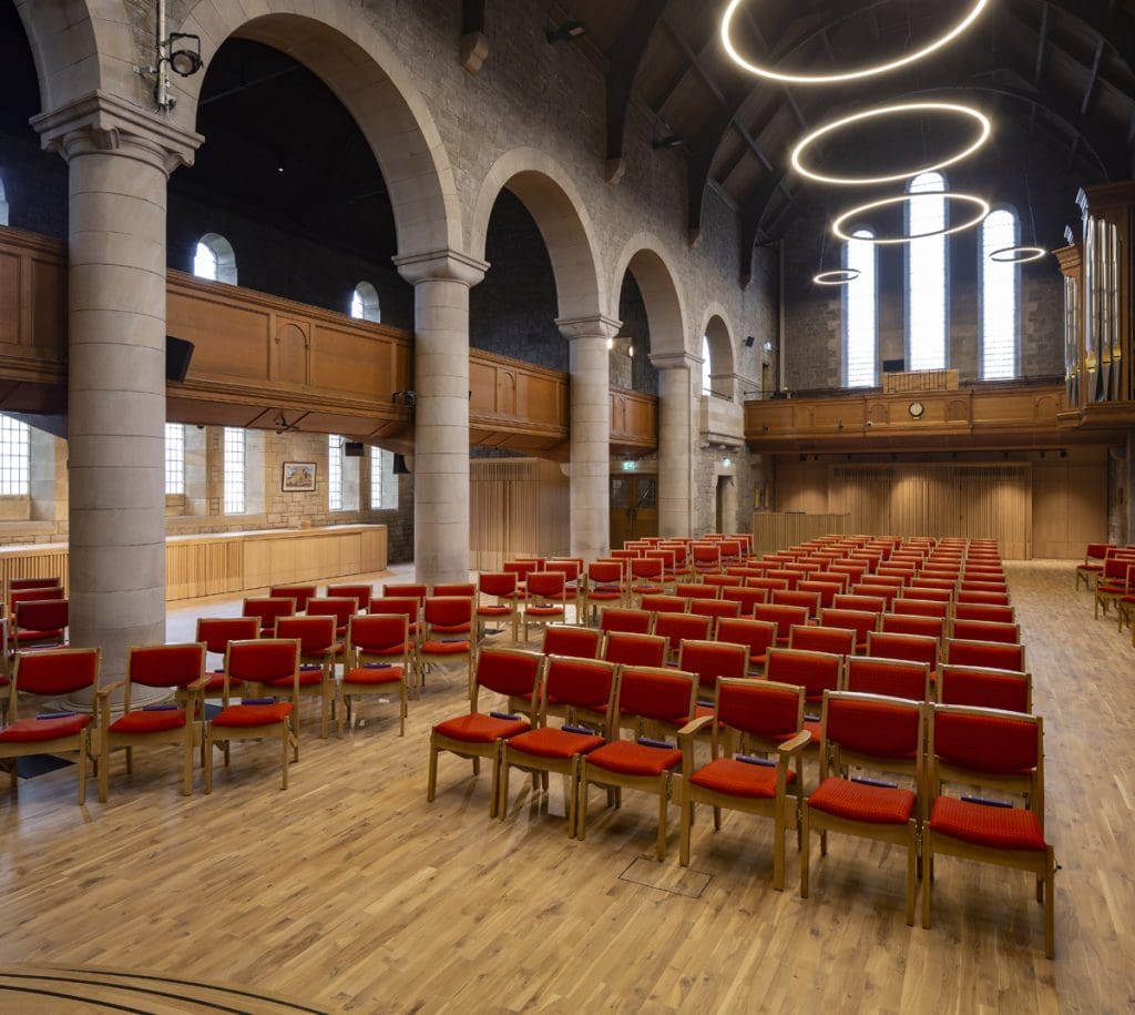 led lighting installed in a historic church in Edinburgh