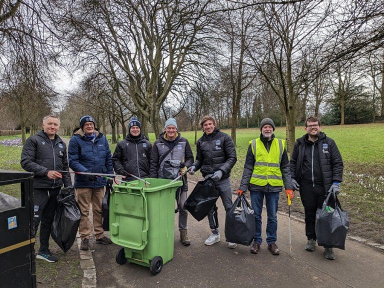 Helping the Glasgow Warriors clean up the park