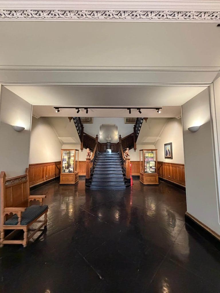 A view of the staircase at Fettes College after our electricians had completed lighting upgrades