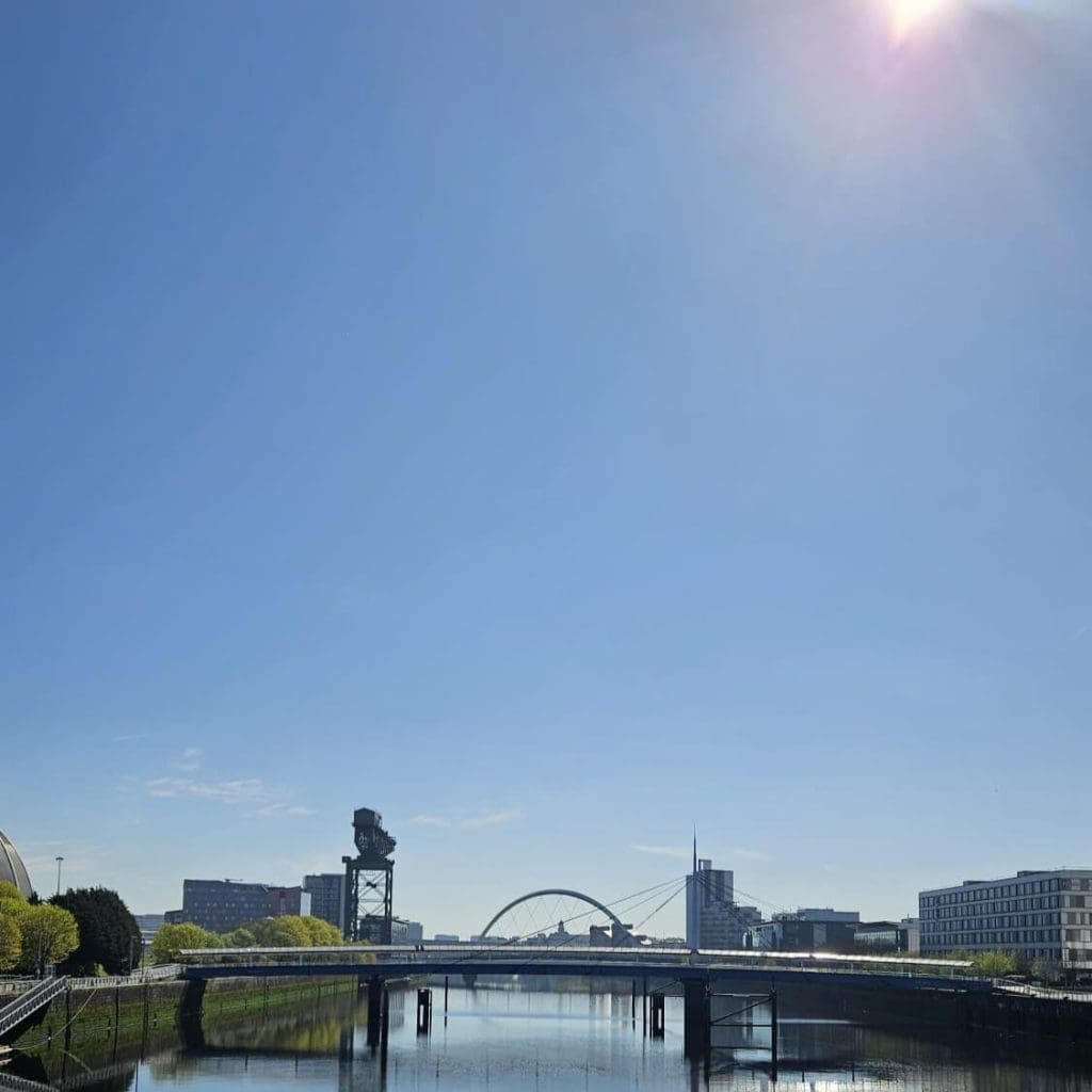 Sunshine and clear skies over Glasgow as our electricians are on site completing electrical upgrade work to a site next to the SEC.