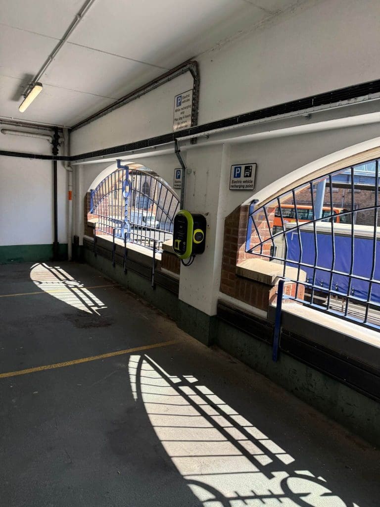 EV Charging System fitted in a car park in Sunderland