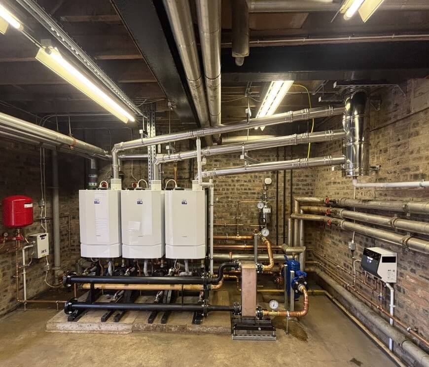 the new commercial grade boilers we have installed for a healthcare facility.  The pipe lagging still needs to be applied