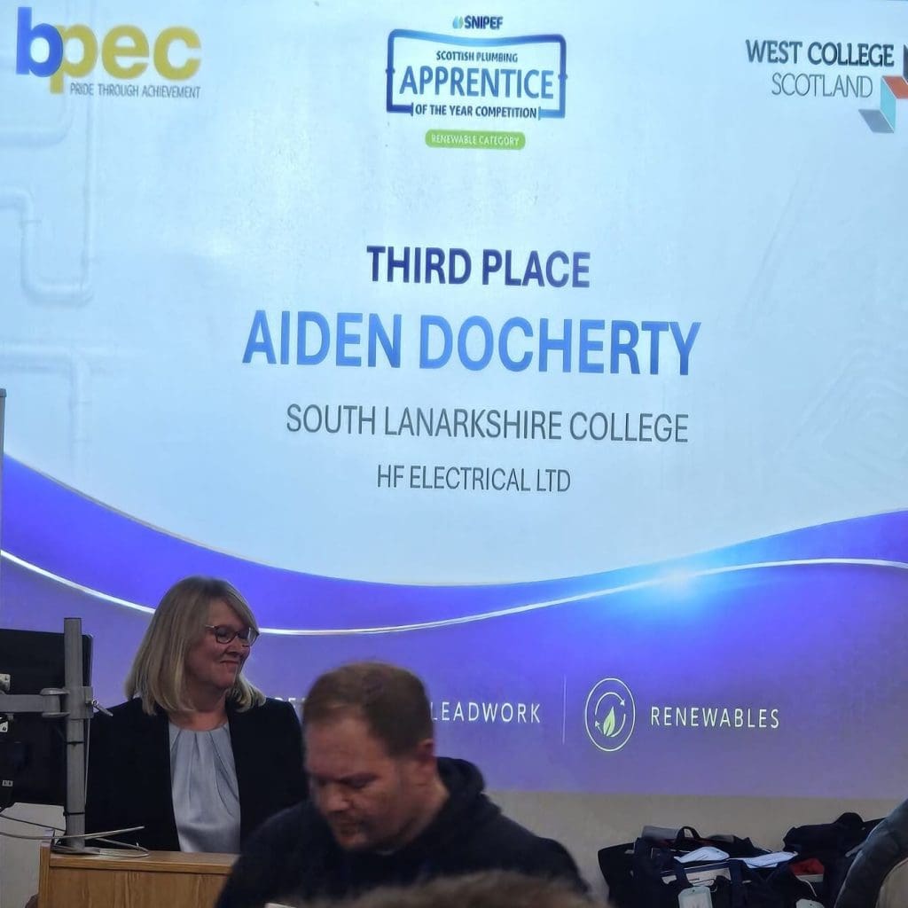 Aiden receiving his third place award for the apprentice of the year awards