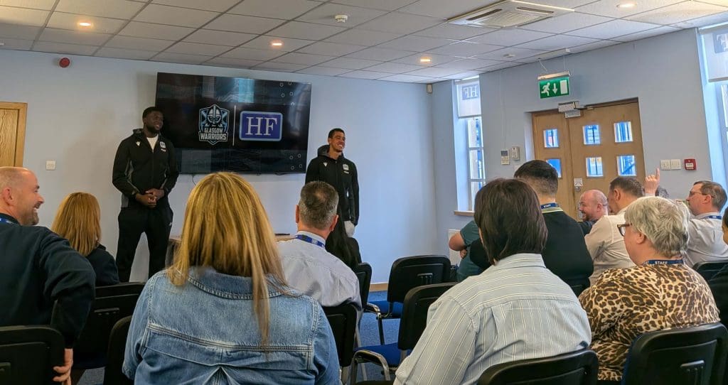Two of the Glasgow Warriors players getting involved in the HF Health & Wellbeing Day