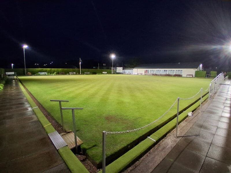 night time view of the led lighting upgrades we have completed for Balgownie Bowling Club in Aberdeen