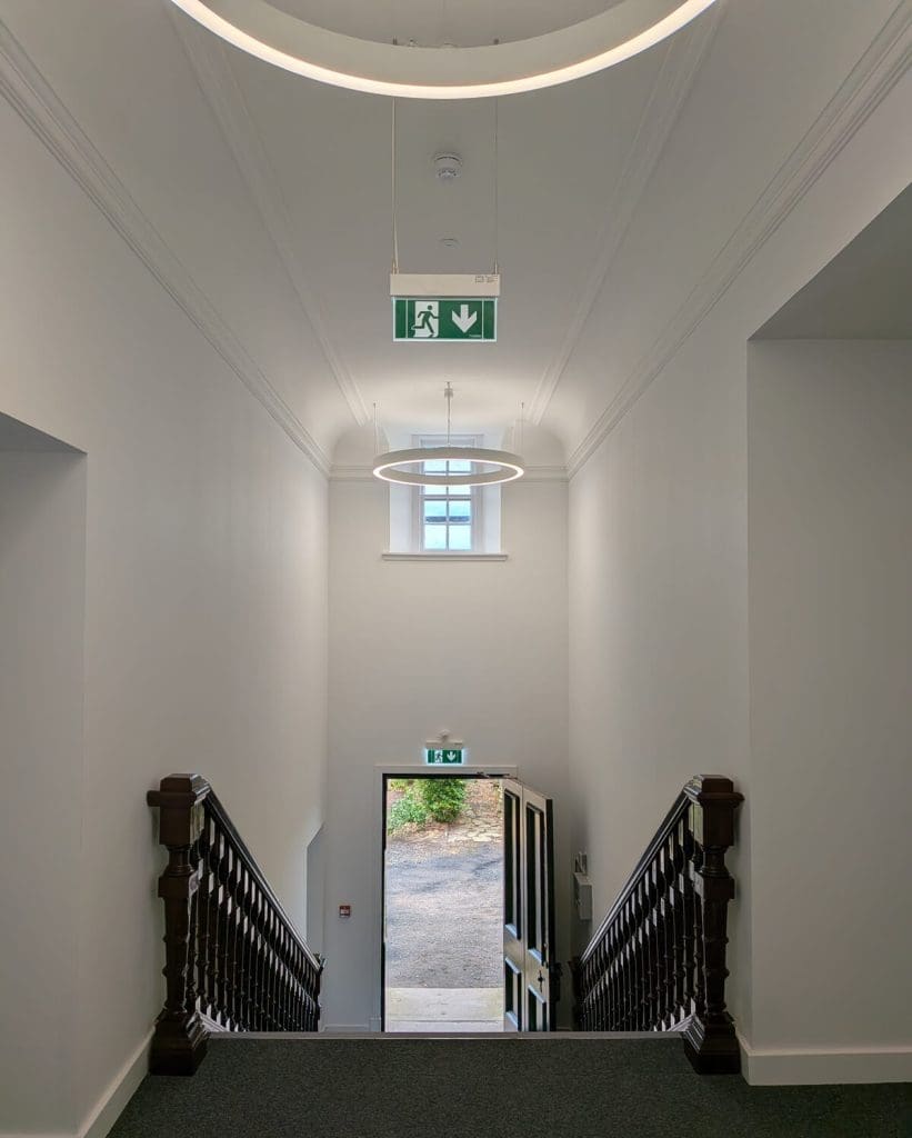 The new hallway with LED lighting and Emergency Lighting installed by HF