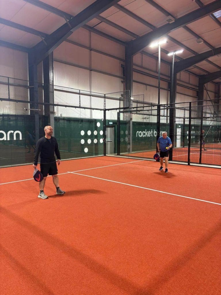 Don't mess with the bosses - Hugh Fulton and John Balmer taking on the rest of the HF team at Padel