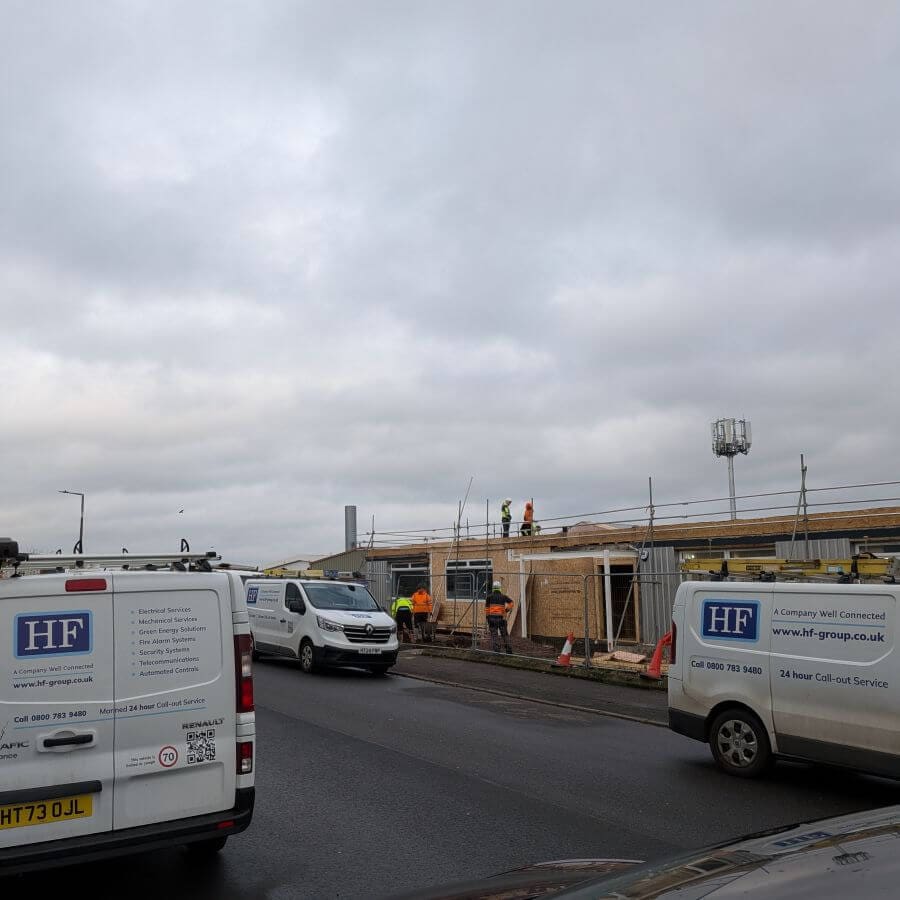The HF team getting to work on the build of the new HF Edinburgh Branch